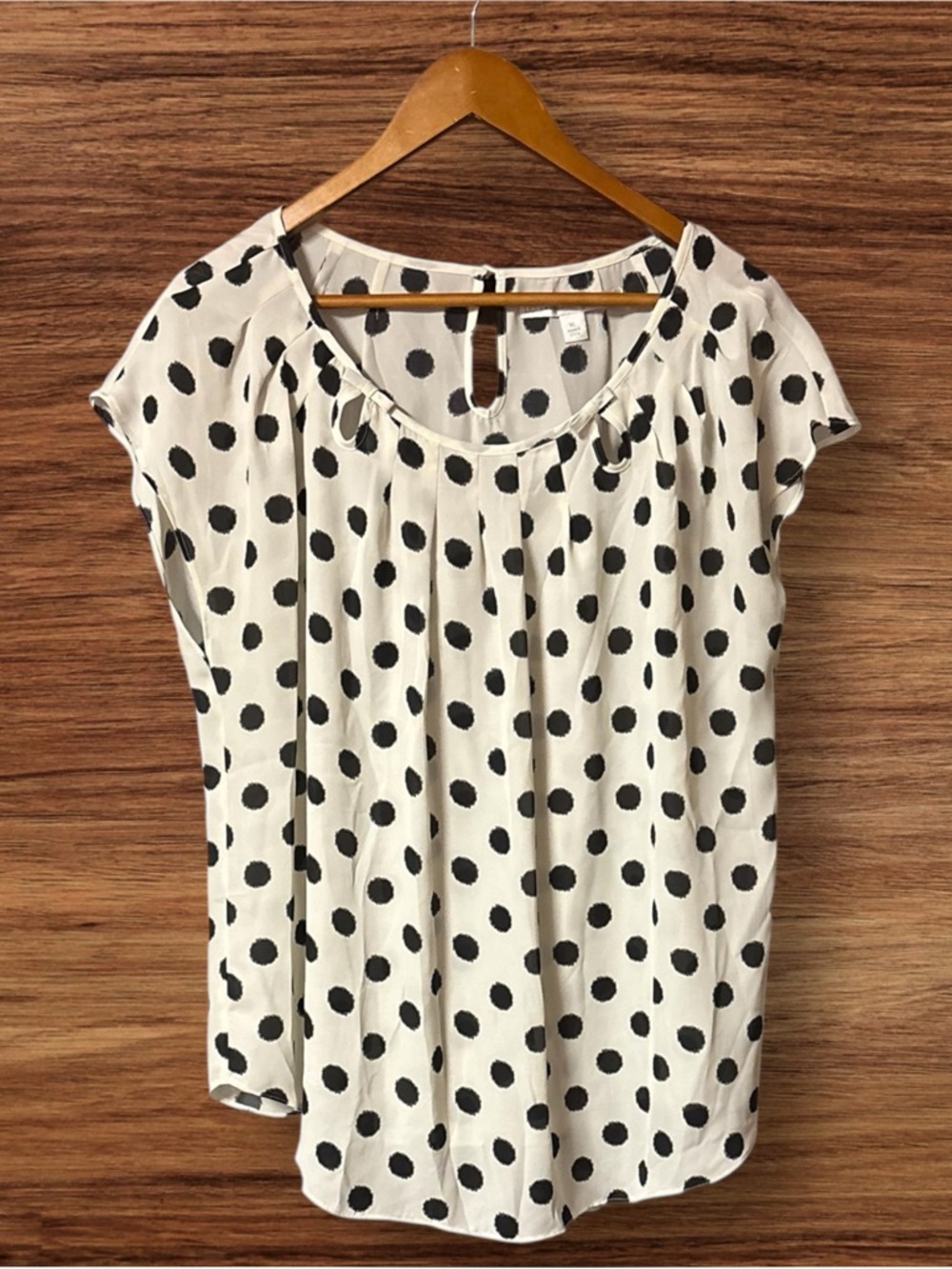 LC Lauren Conrad Black Polka Dot Scoop Neck Blouse